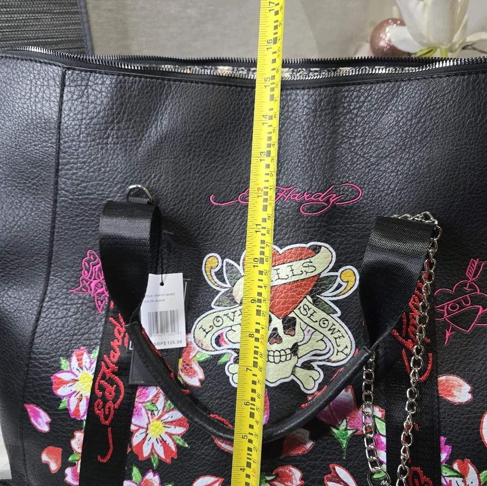 Ed Hardy Large Weekender Faux Leather Bag in Love Kills Slowly New